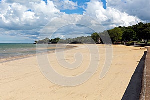 Ryde beach Isle of Wight with blue sky and sunshine in summer in this tourist town on the north east coast