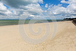 Ryde sandy beach Isle of Wight with blue sky and sunshine in summer in this tourist town on the north east coast