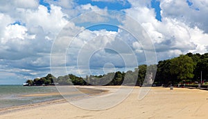 Ryde sandy beach Isle of Wight with blue sky and sunshine in summer in this tourist town on the north east coast