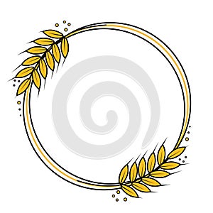 Rye, barley or wheat round frame or wreath on white background.