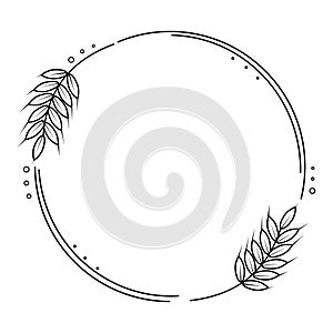 Rye, barley or wheat round frame or wreath on white background.