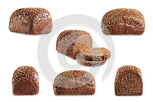 Rye bread with coriander sprinkled on a white isolated background