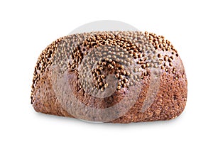 Rye bread with coriander sprinkled on a white isolated background