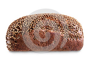 Rye bread with coriander sprinkled on a white isolated background