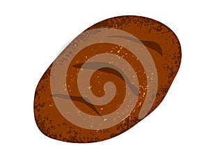 Rye bread loaf isolated on a white background. Vector illustration. Top view
