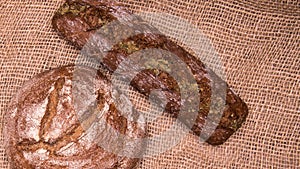 Rye bread,a loaf of white bread on the table close-up,with space