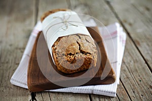 Rye bread pound loaf with flax seeds and oats, wholegrain