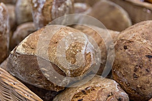 Rye bread rolls in a basket