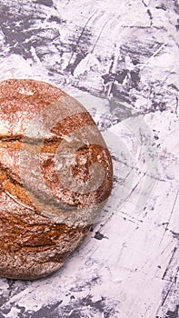 Rye bread on the table close-up,with space