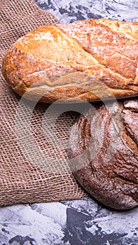 Rye bread,white bread on the table close-up,with space