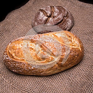 Rye bread,white bread on the table close-up,with space