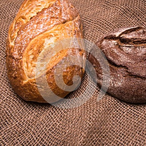 Rye bread,white bread on the table close-up,with space