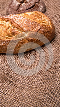 Rye bread,white bread on the table close-up,with space