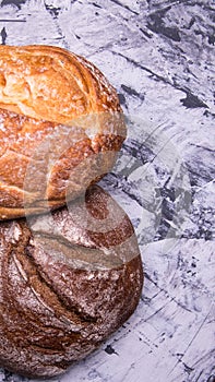 Rye bread,white bread on the table close-up,with space