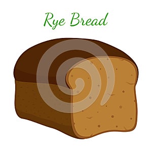 Rye bread, whole grain loaf, bakery, pastry. Cartoon style. Vector