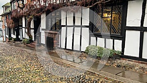 Rye, East Sussex, England - The medieval Mermaid Inn built in Rye in 1420 along cobble stone Mermaid Street, Rye,