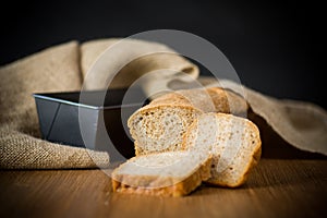 Rye homemade toaster bread in a metal form