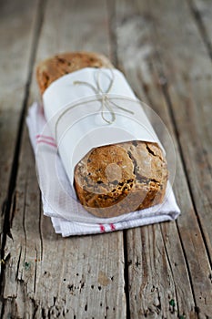 Rye rogenbrod pund loaf bread with seeds and whole grains photo
