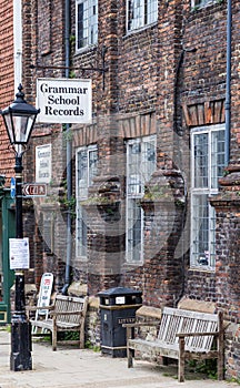 RYE,UK / 1st of JUNE 2014 - Wooden benches on the street by the Grammar School Records shop