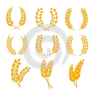 Rye wheat ears wreaths vector elements for bread and beer labels, logos