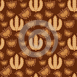 Rye wheat harvest vector seamless pattern butterfly background.