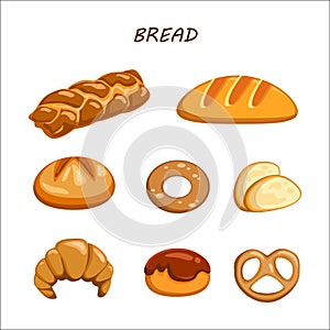 Rye, whole grain and wheat bread sweet buns, cupcakes, and cakes for bakery shop or food design