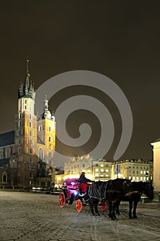 Rynek Main Market Square by Night ,Krakow,Poland photo