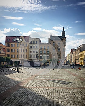 Rynek Nowomiejski square in old town Toru?, Poland, May 2019