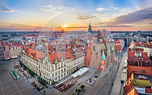 Rynek square with  gothic Town Hall in Wroclaw, Poland