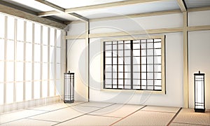 Ryokan Room empty zen very japanese style with tatami mat floor.3D rendering