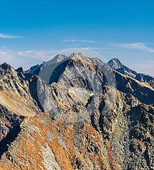 Rysy, Lomnicky stit and Ladovy stit in autumn High Tatras mountains in Slovakia