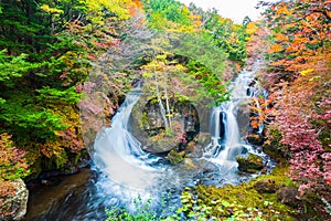 Ryuzu Falls in autumn season at Nikko, Japan