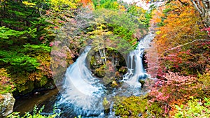 Ryuzu Falls in autumn season at Nikko, Japan