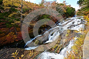 Ryuzu Falls with changing maple leaves