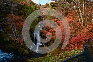 Ryuzu Falls with changing maple leaves