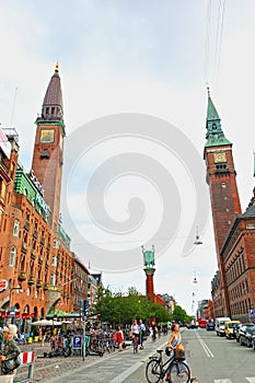 Street view of RÃÂ¥dhuspladsen Downtown Copenhagen Denmark