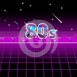 80s Abastrack background pink black , 1980 style retro screen with hills