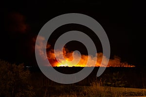 S`Albufera, Majorca, Spain - September 26 2020: The fire that lasts more than 24 hours in s`Albufera in the next to Can Picafort