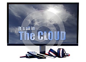 ItÂ´s all in the cloud. Text on screen for explanations for introduction about IT or humorous