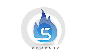 S blue fire flames alphabet letter logo design. Creative icon template for company and business