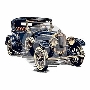 1950s Blue luxury vintage classic car, American car hand drawn in sketch style cartoon clipart.