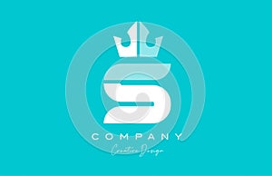 S blue pastel alphabet letter logo icon design with king crown. Creative template for business and company