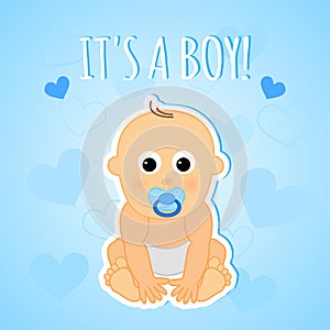 It`s a boy, greeting card with cute baby