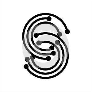 S, CSC, SS initials geometric network line and digital data logo
