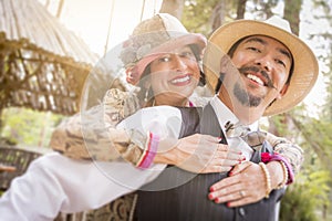 1920s Dressed Romantic Couple Flirting Outdoors