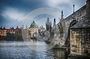 It`s evening in the city of Prague. View of the Charles bridge