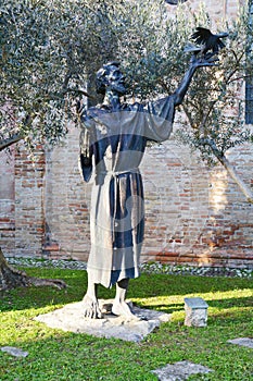 S. Francesco statue and church in Treviso, Italy