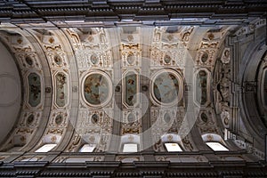 S. Francisco church beautiful ceiling, with religious paintings. Old art