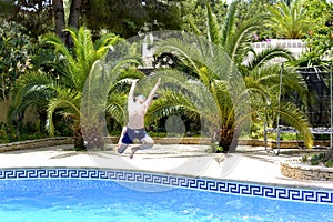 It`s fun to jump into a swimming pool!!!