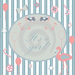 It`s a girl announcement. Baby Shower Collection. Vector Illustration